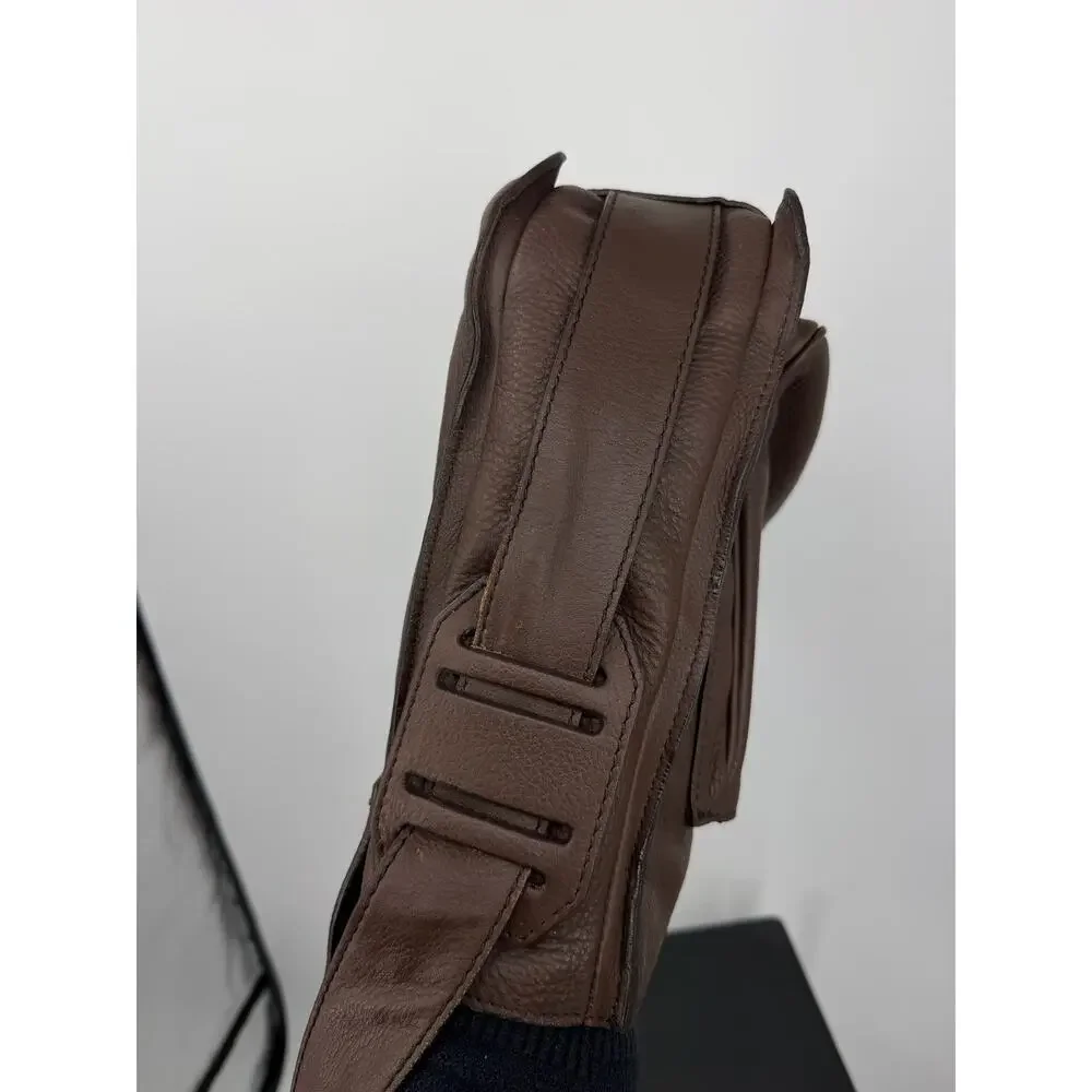 Burberry Men Brown Pebbled Leather Messenger Bag Crossbody Nova Check Lined Flap